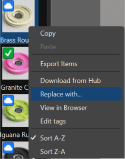 Context menu; replacing asset in KeyShot Studio